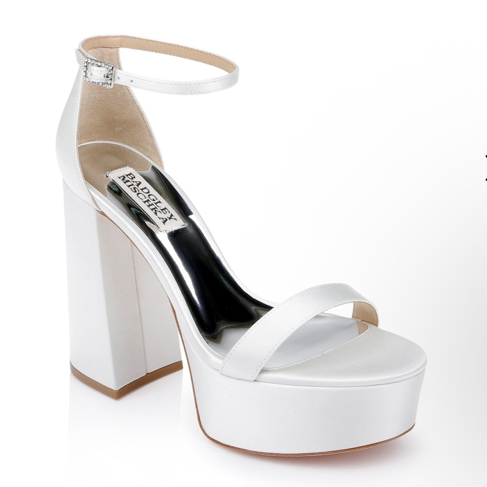 Badgley Mischka White Platform Ankle-Strap Block Heel Sandals